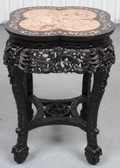 CHINESE CARVED HARDWOOD AND MA