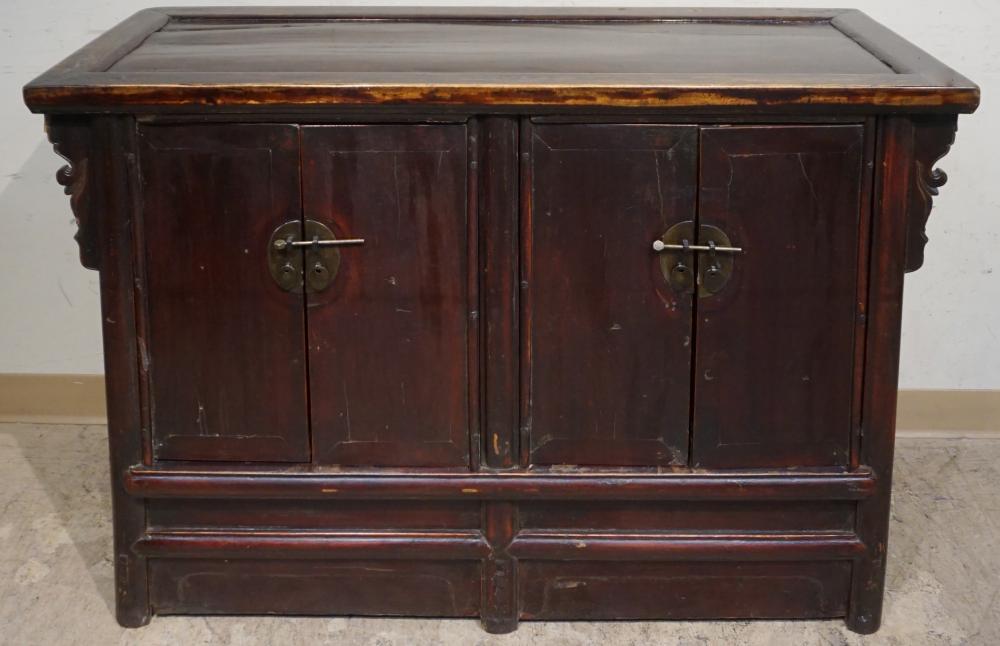 CHINESE CARVED HARDWOOD AND METAL