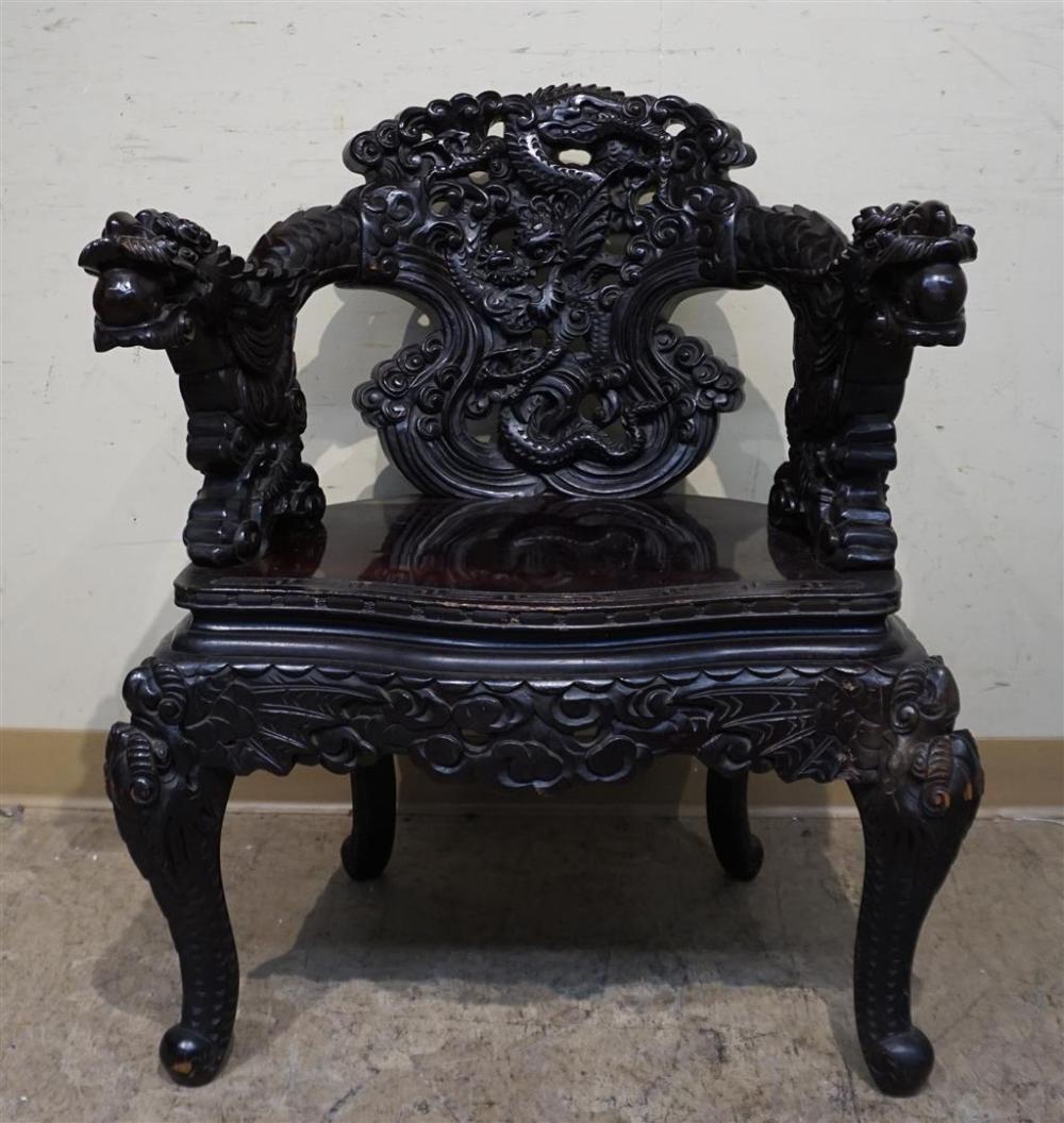 CHINESE CARVED HARDWOOD ARMCHAIR,