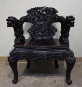 CHINESE CARVED HARDWOOD ARMCHA