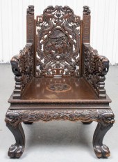 CHINESE CARVED HARDWOOD ARMCHA