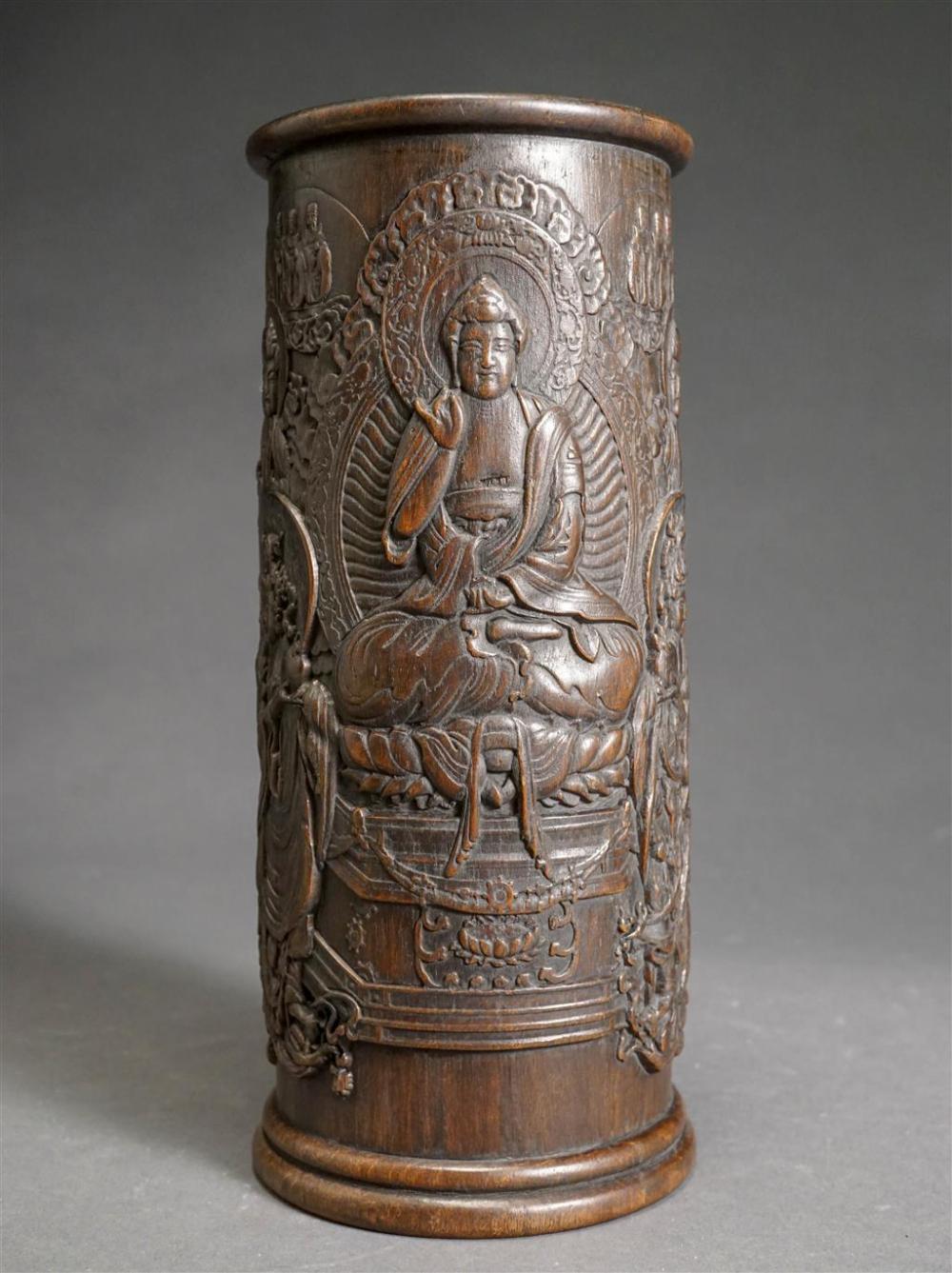 CHINESE CARVED HARDWOOD CYLINDRICAL