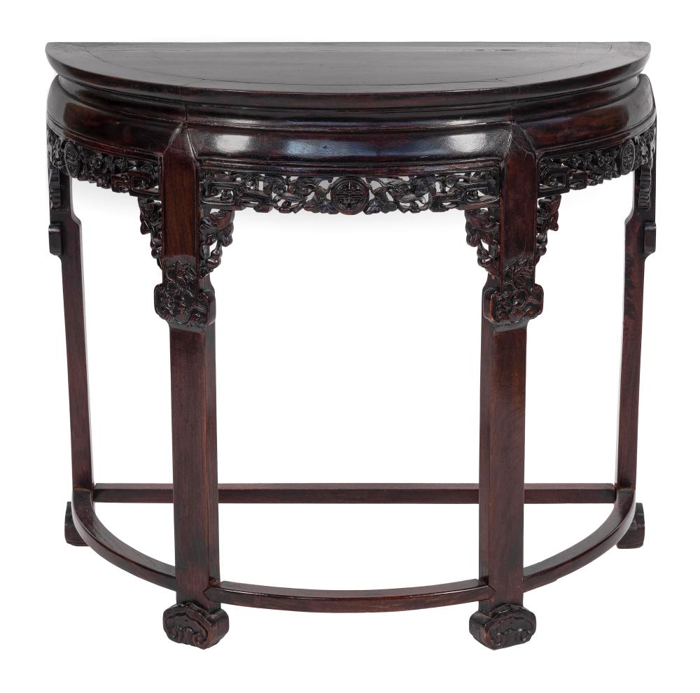 CHINESE CARVED HARDWOOD DEMILUNE