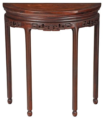 CHINESE CARVED HARDWOOD DEMILUNE