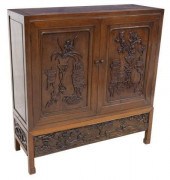 CHINESE CARVED HARDWOOD DOUBLE
