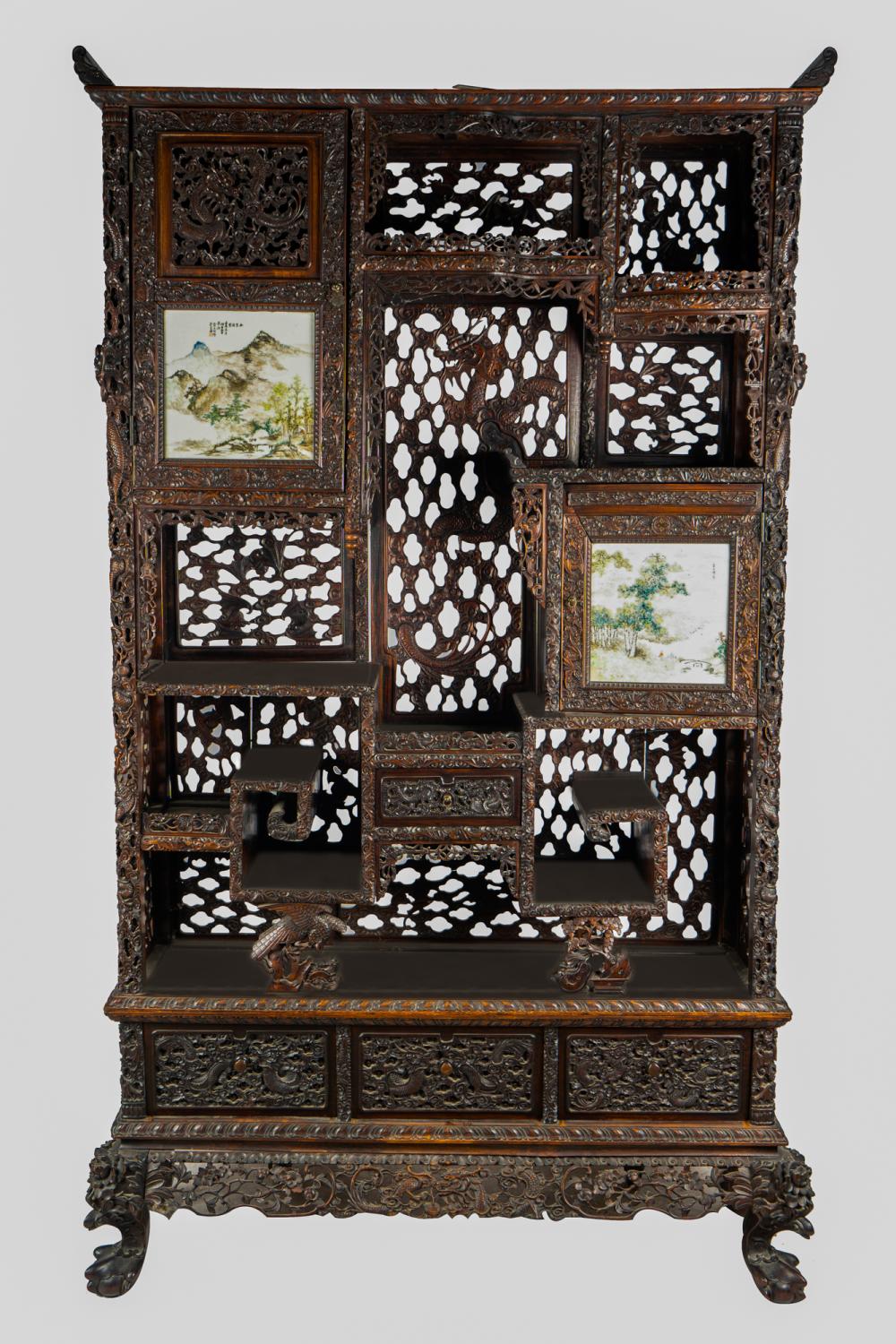 CHINESE CARVED HARDWOOD ETAGERE