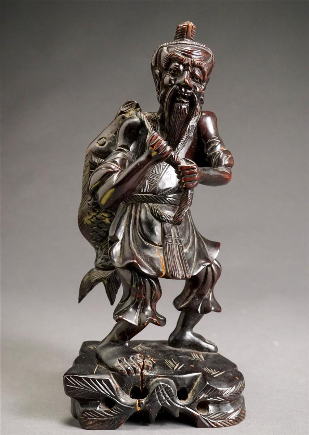 CHINESE CARVED HARDWOOD FIGURE OF A