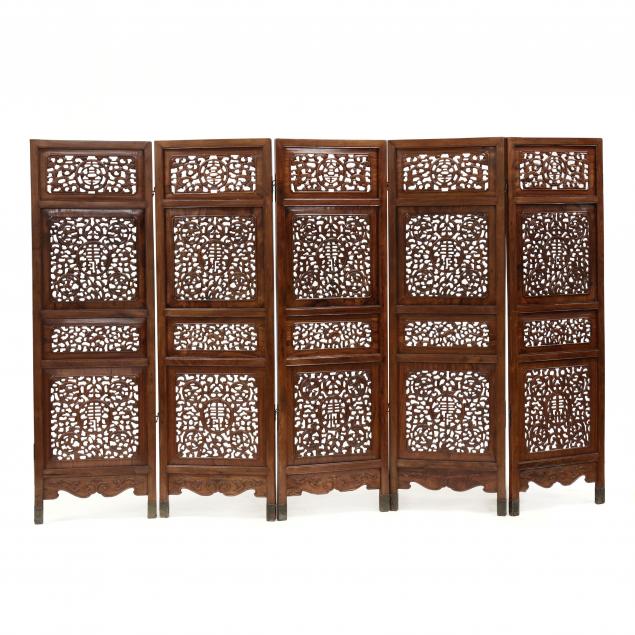 CHINESE CARVED HARDWOOD FIVE