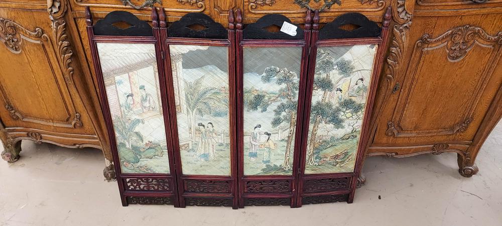 CHINESE CARVED HARDWOOD FOUR FOLD