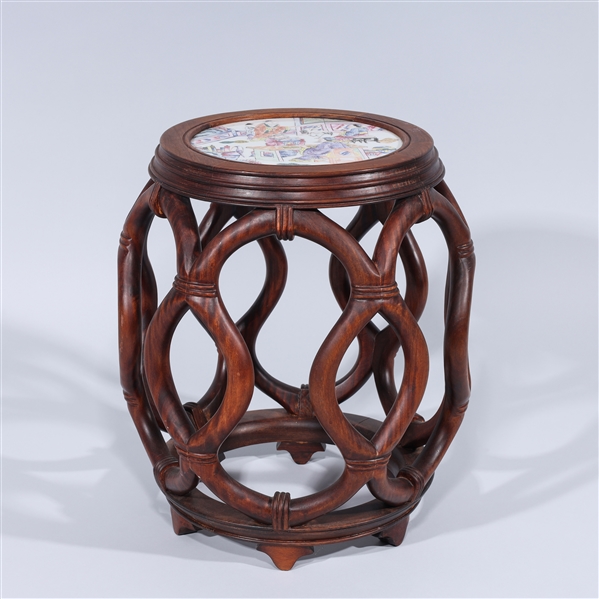 Chinese carved hardwood garden seat