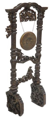 CHINESE CARVED HARDWOOD GONG<b