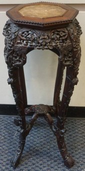 CHINESE CARVED HONGMU AND MARB