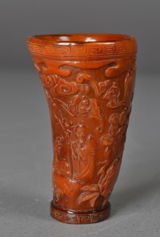 Chinese Carved Horn Cup - Figural &
