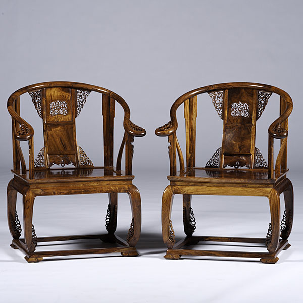Chinese Carved Huanghuali Chairs