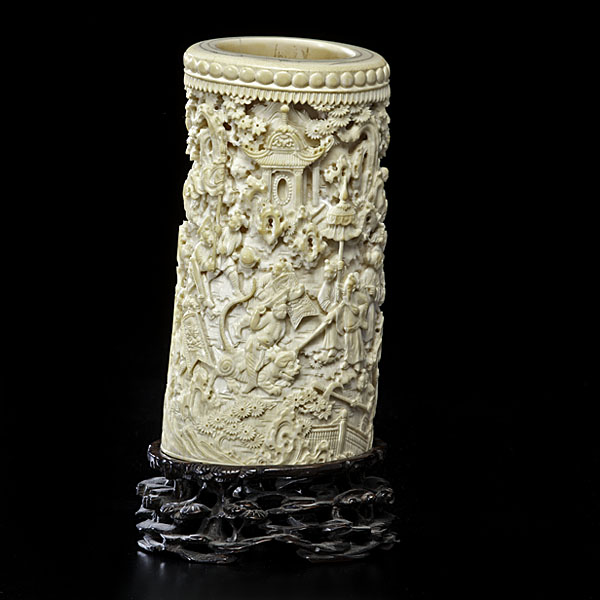 Chinese Carved Ivory Brush Pot