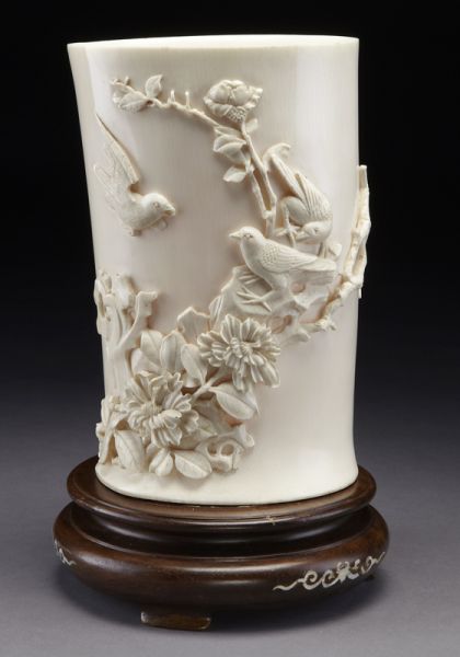 Chinese carved ivory brush pot