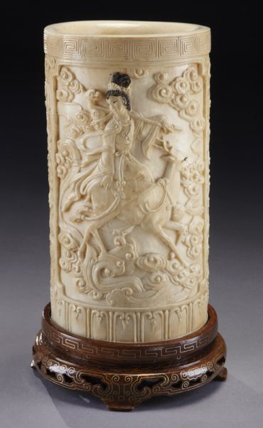 Chinese carved ivory brush pot