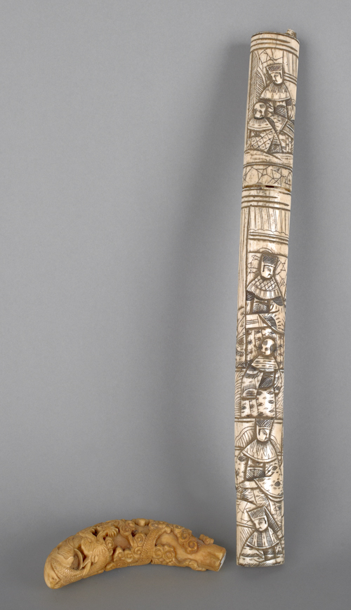 Chinese carved ivory cane grip 19th