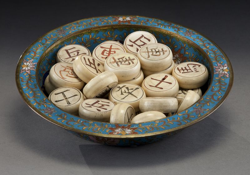 Chinese carved ivory chess set
