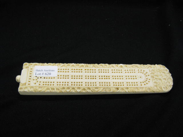 Chinese Carved Ivory Cribbage Board