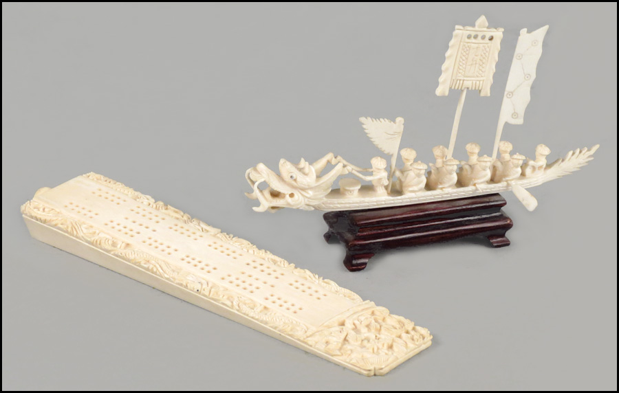CHINESE CARVED IVORY CRIBBAGE