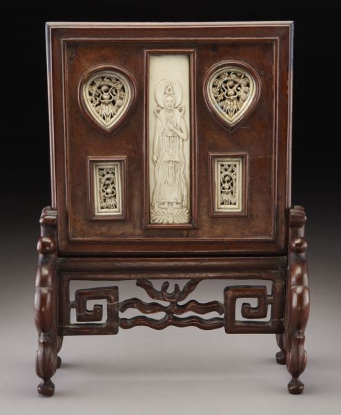 Chinese carved ivory inlaid rose