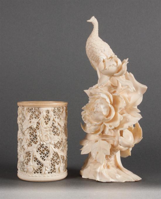 Chinese carved ivory peacock and