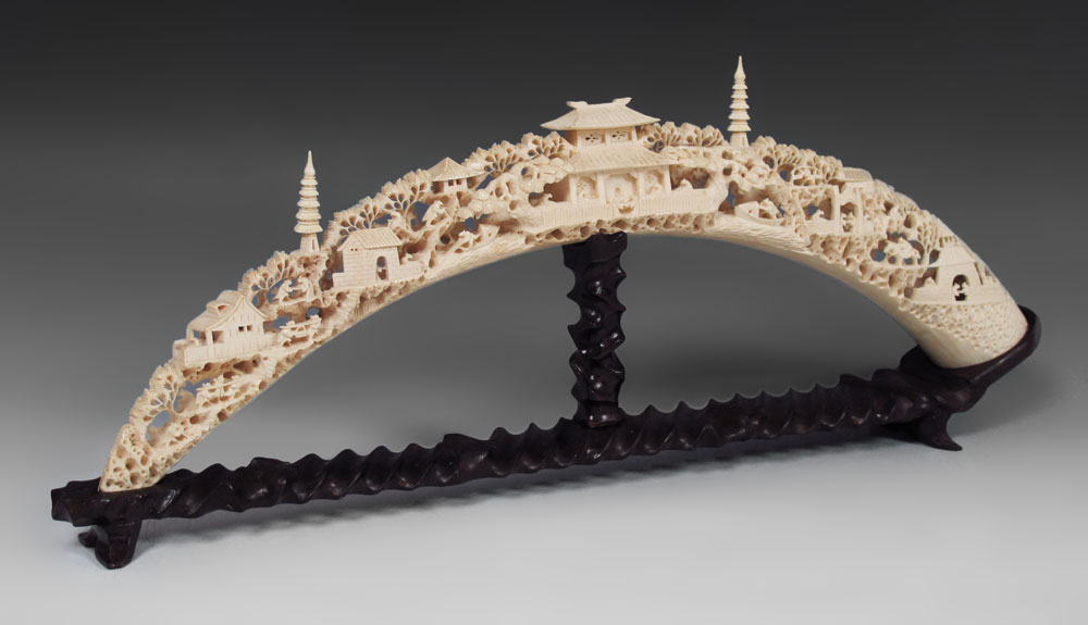 CHINESE CARVED IVORY TUSK: