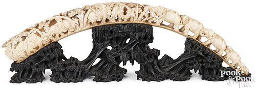 CHINESE CARVED IVORY TUSK WITH