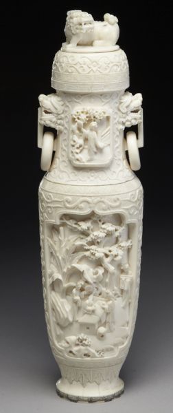 Chinese carved ivory vase depicting