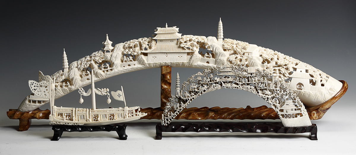 Chinese Carved Ivory Wedding Boat