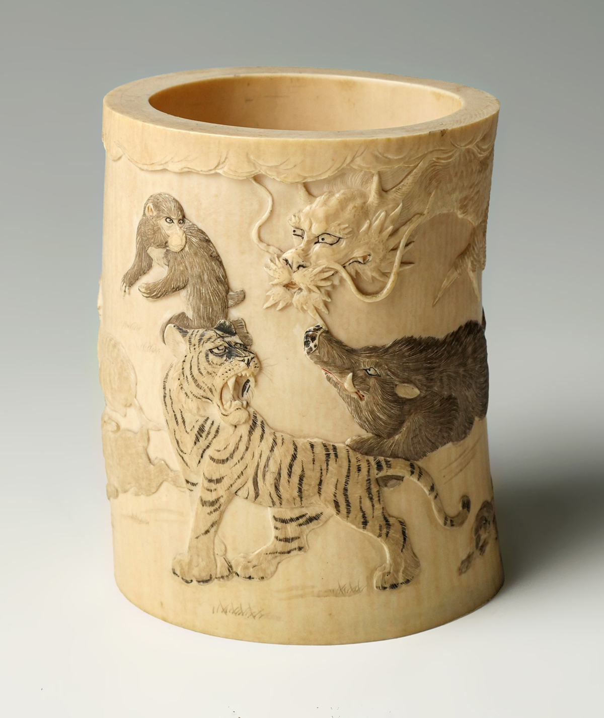 CHINESE CARVED IVORY ZODIAC BRUSH