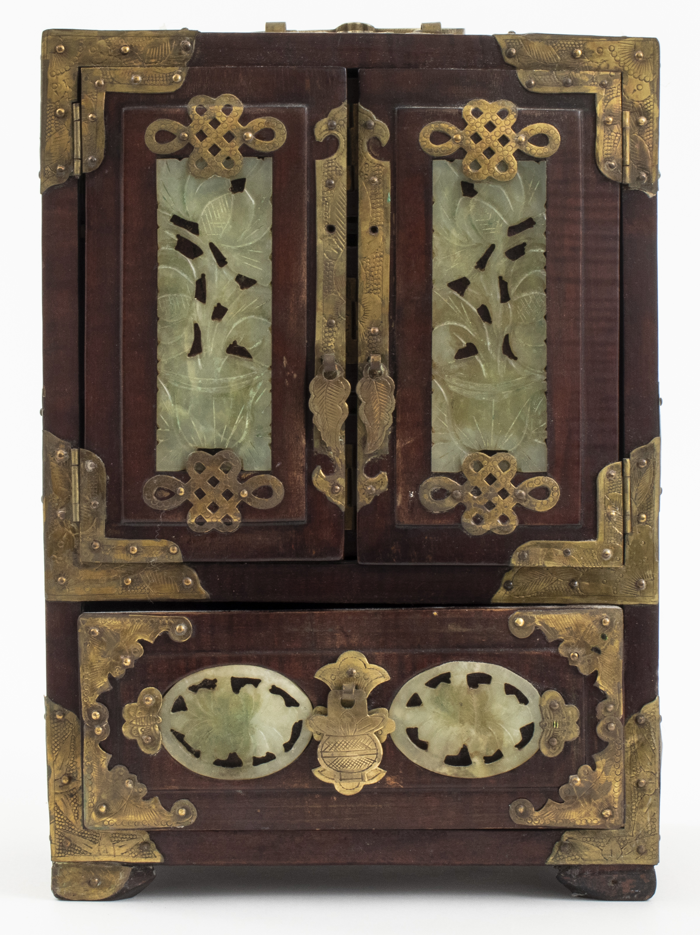 CHINESE CARVED JADE AND BRASS