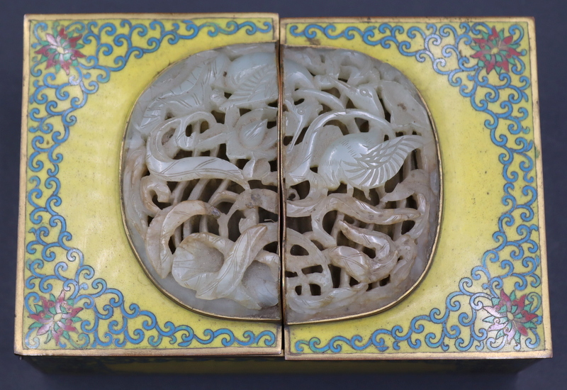 CHINESE CARVED JADE AND CLOISONNE