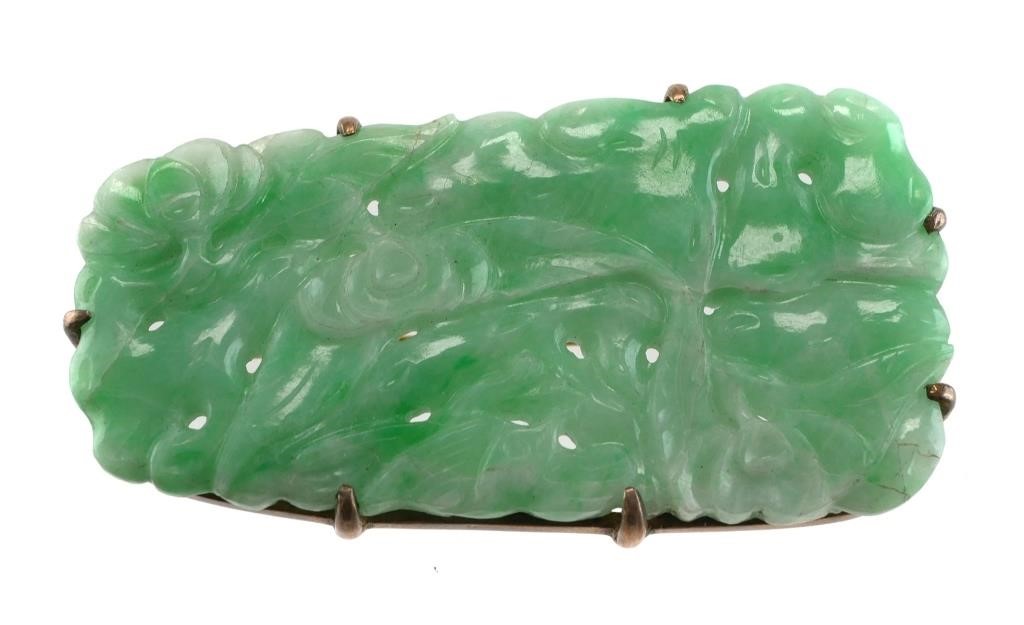 CHINESE CARVED JADE AND STERLING