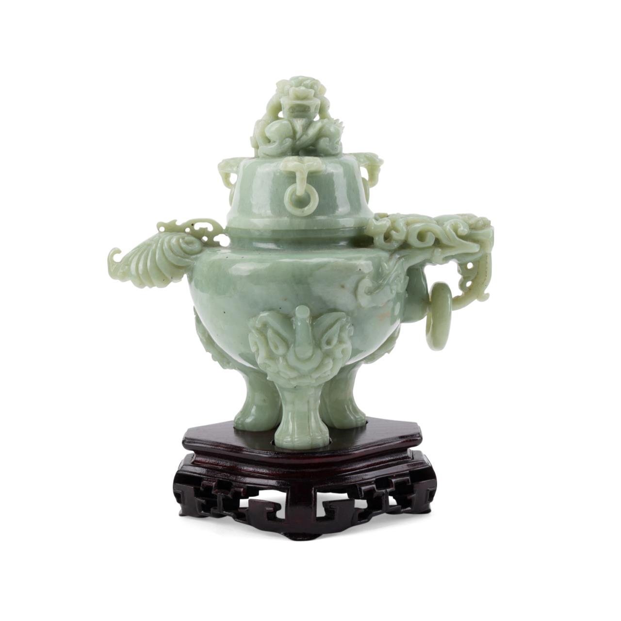 CHINESE CARVED JADE BIXIE CENSER,