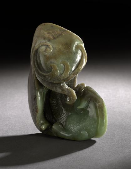 Chinese Carved Jade Dragon/Carp