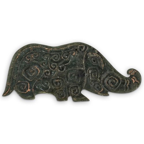 CHINESE CARVED JADE ELEPHANT PLAQUE