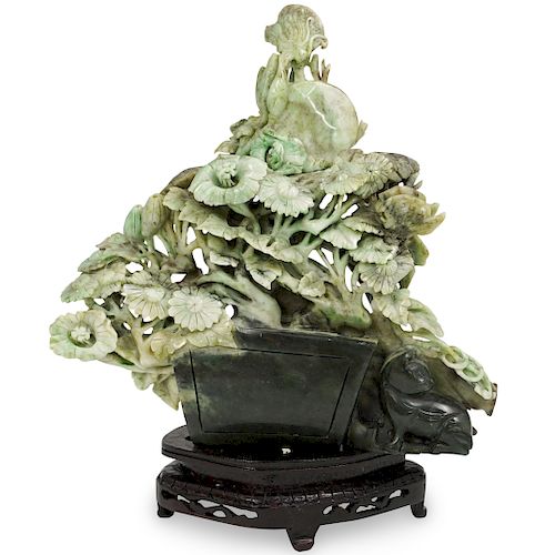 CHINESE CARVED JADE FLORAL
