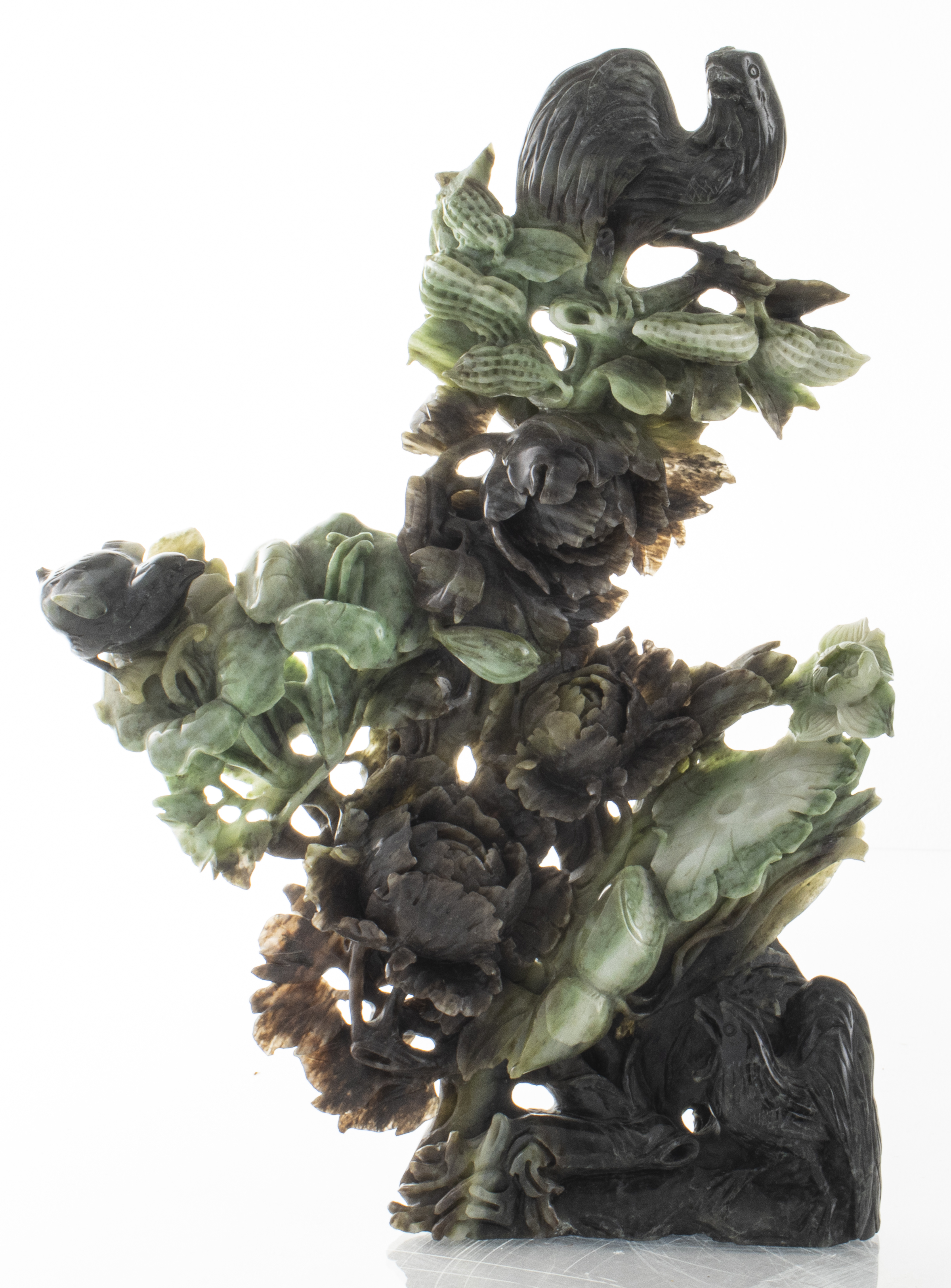 CHINESE CARVED JADE FLOWER AND BIRD