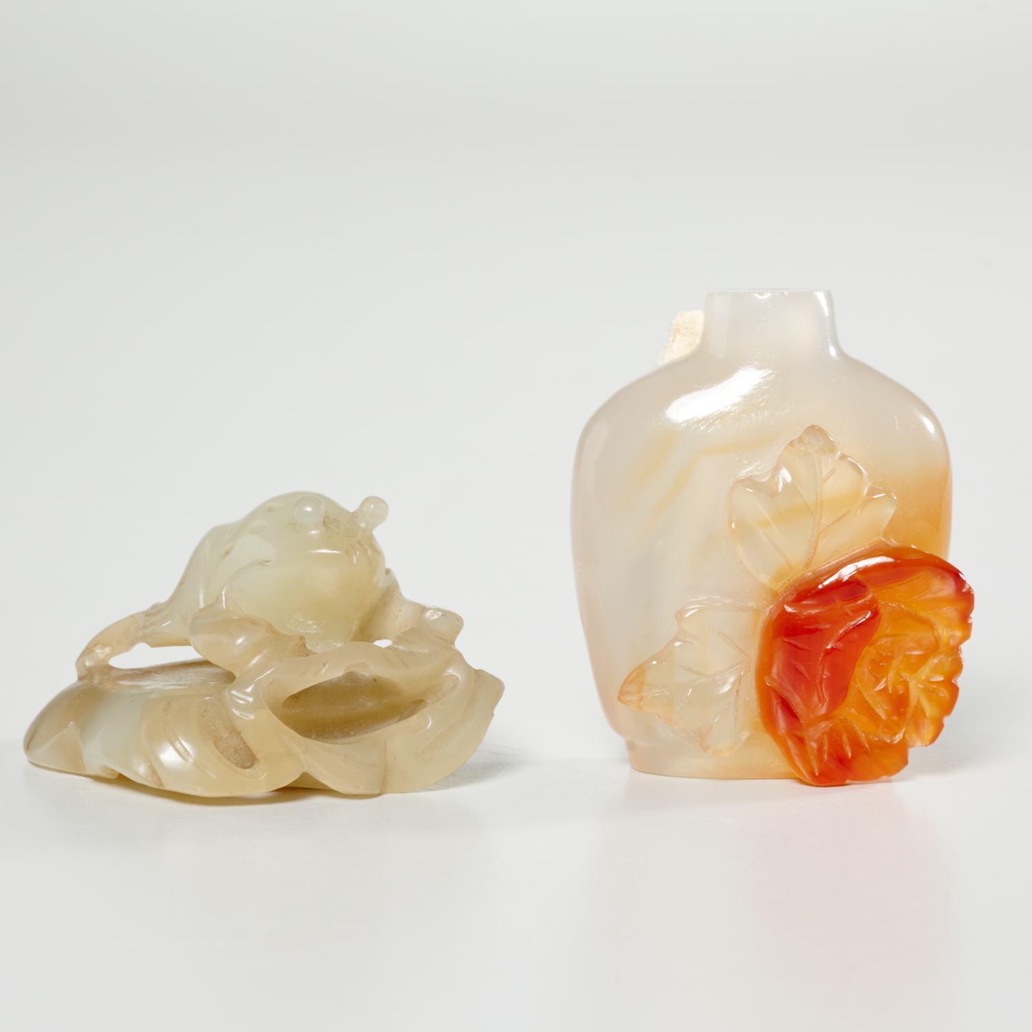 CHINESE CARVED JADE FROG AND