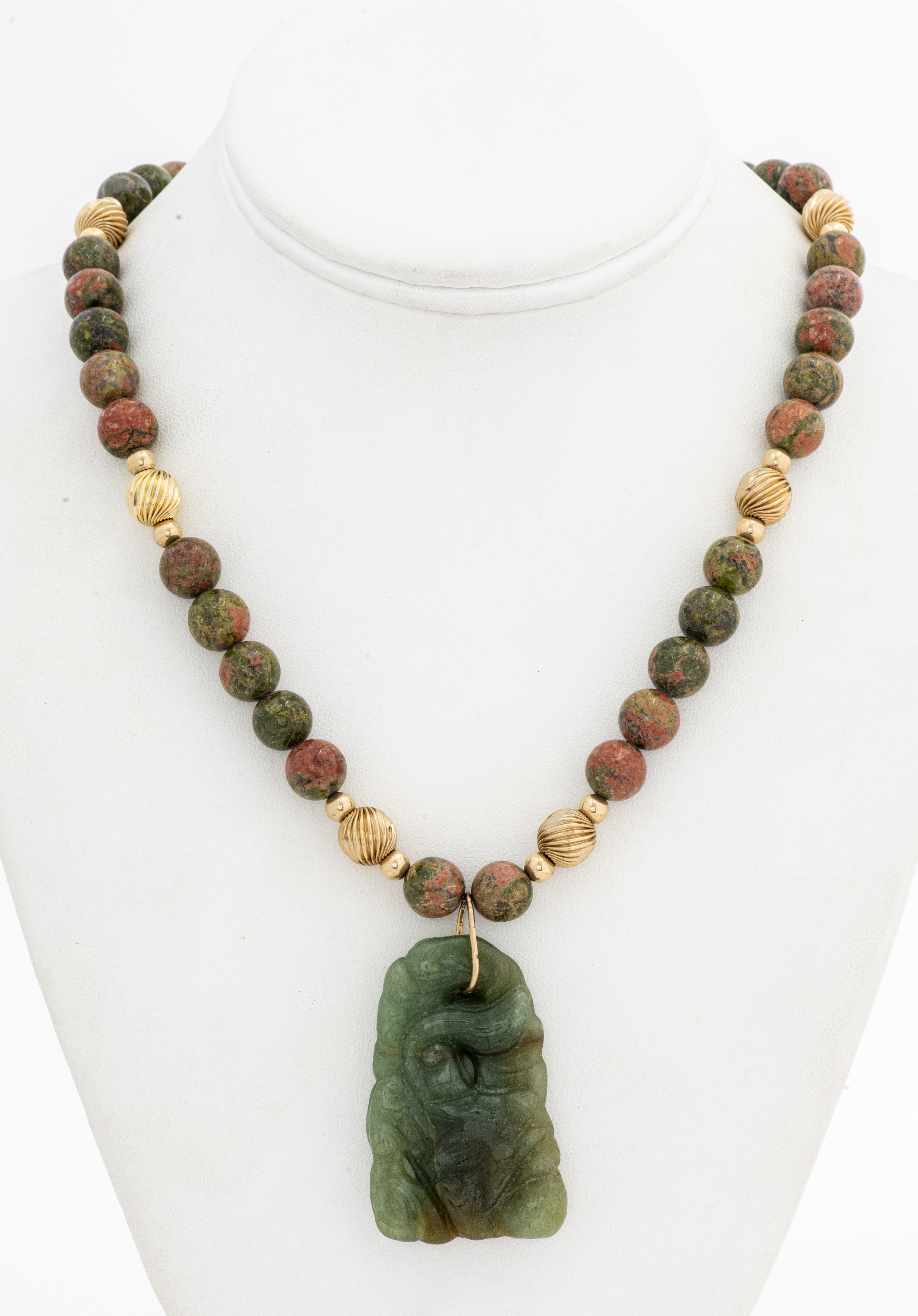CHINESE CARVED JADE PENDANT UNAKITE