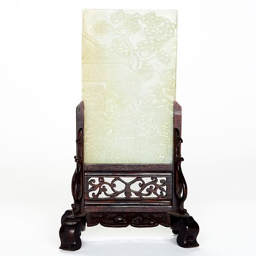 CHINESE CARVED JADE TABLE SCREEN W/