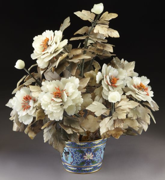 Chinese carved jade tree in a