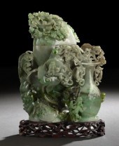 Chinese Carved Jade Vase and M