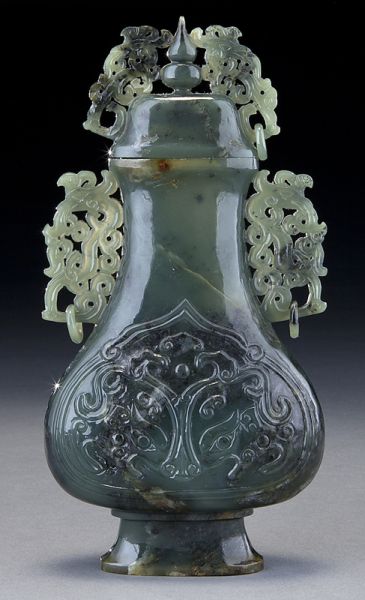 Chinese carved jade vasedepicting