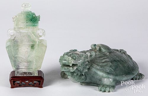 CHINESE CARVED JADEITE TURTLE AND