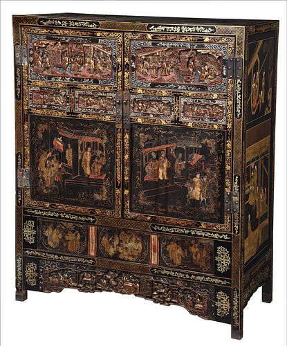 CHINESE CARVED LACQUERED AND GILT