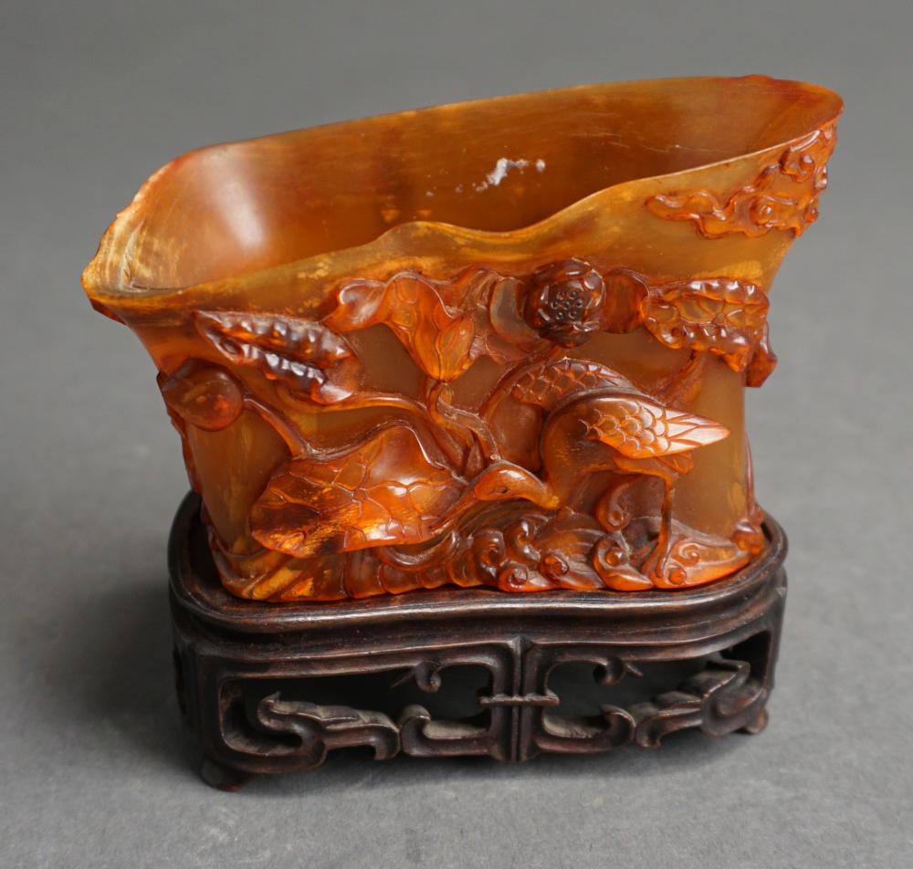 CHINESE CARVED LIBATION CUP WITH