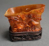 CHINESE CARVED LIBATION CUP WI